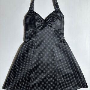 Pin up style Black Polka Dot Halter Mini Dress
